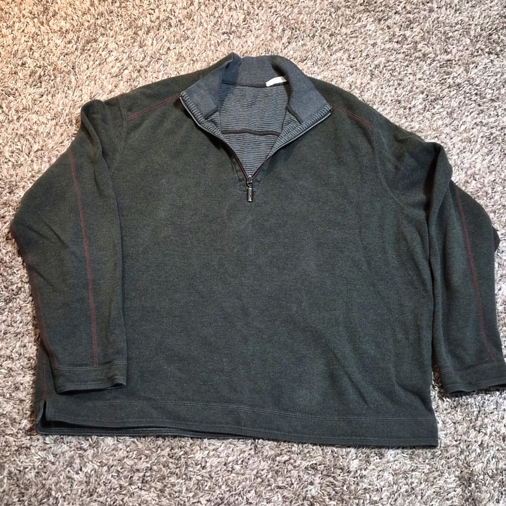 Tommy Bahama Original Reversible Sweatshirt Sweater Heather Green Gray 2XL XXL